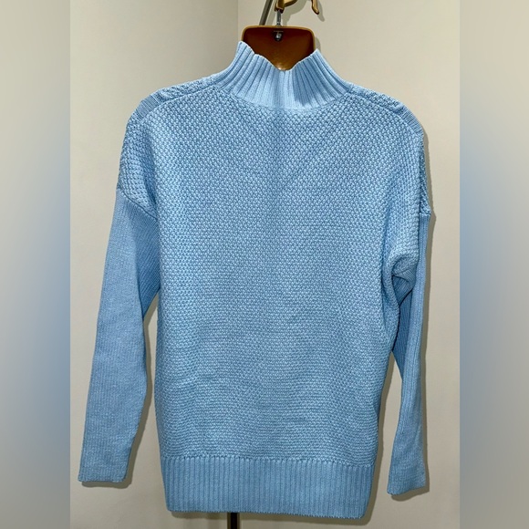 🍁👚 J.Crew Re-Imagined Light Blue Cable Knit 100% Cotton Turtleneck Sweater- XS♻️ - Picture 3 of 7